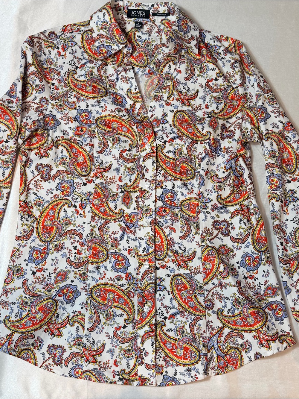 NWOT Jones New York White Paisley Button Down Blouse Size S